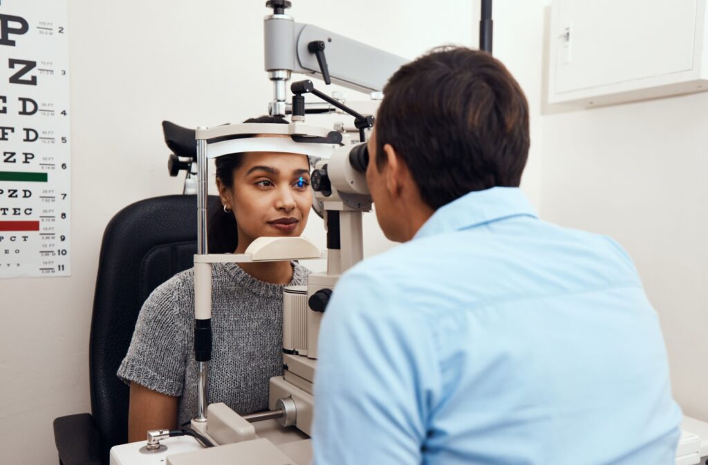 An eye doctor performs a thorough comprehensive eye examination to determine if their patient has an ocular surface disease.